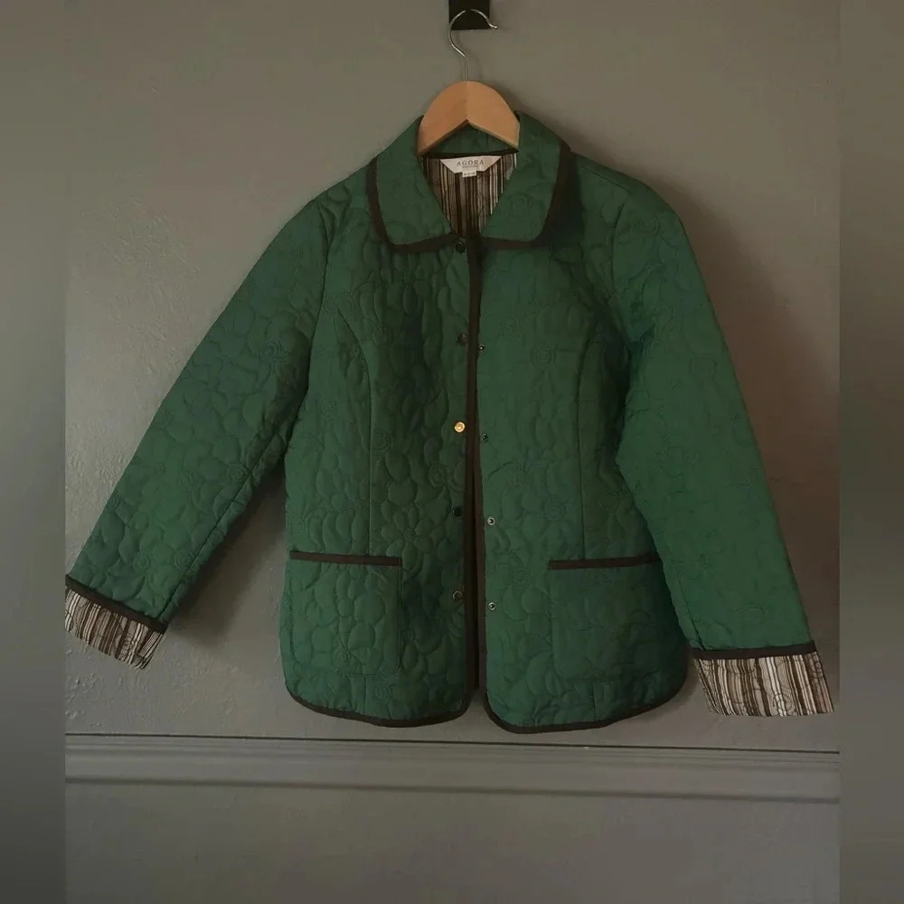 Agora | quilted | stripes | floral | button down | lightweight | jacket |